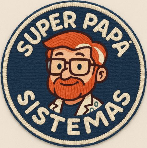 Parche redondo con dibujo de Super Papá Sistemas en estilo bordado